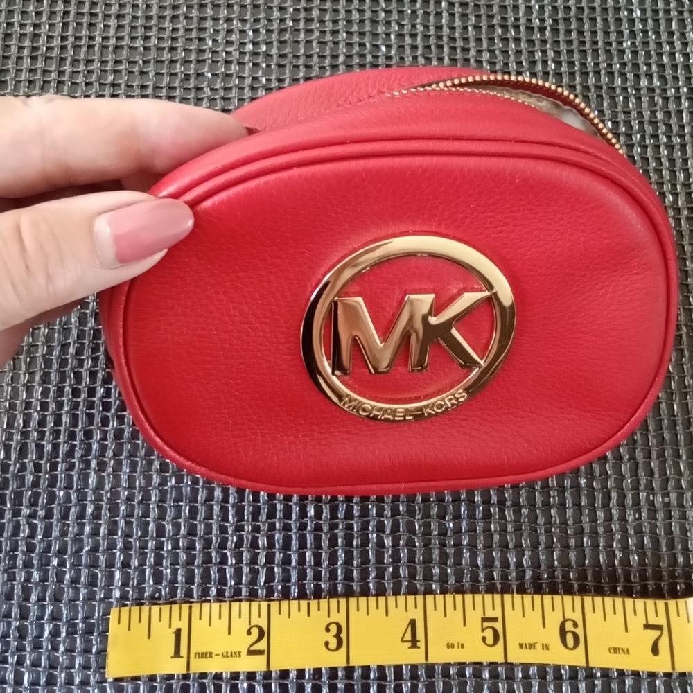 Michael Kors Red Fulton Leather Zip Pouch & Gift Bag
